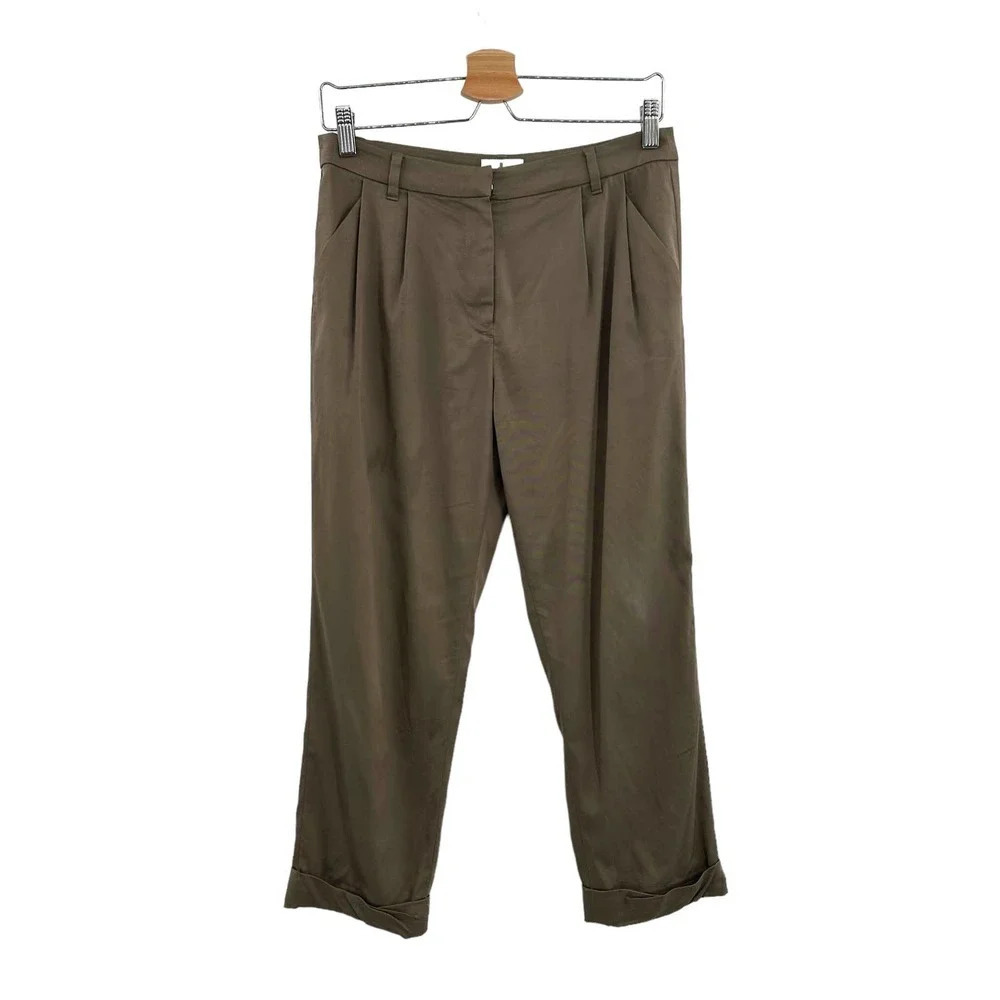 Lanvin‎ en Bleu Tan Brown Pleated Cropped Trousers Size 38 / US 8